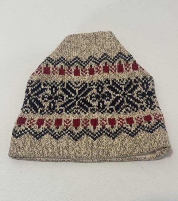L.L. Bean Other - Vintage LL Bean Fair Isle Knit Beanie Wool USA Navy Red Oatmeal Apres Ski Winter